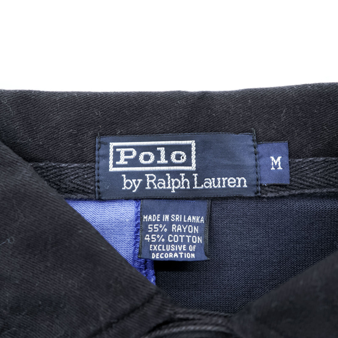 Polo Ralph Lauren 90s Long-Sleeve Polo Shirt Rugby Shirt M Black/Blue Emblem Logo Numbering