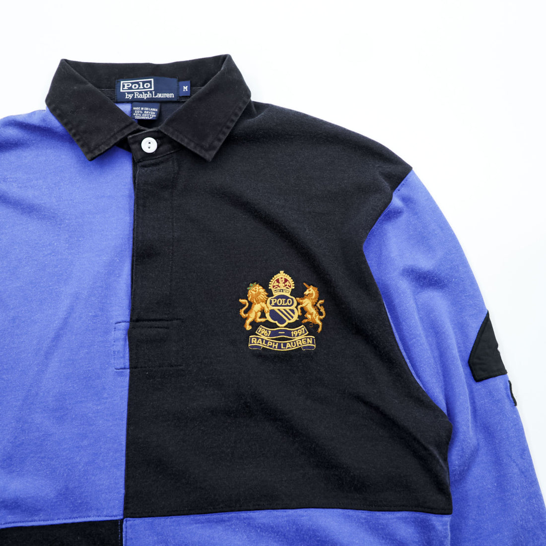 Polo Ralph Lauren 90s Long-Sleeve Polo Shirt Rugby Shirt M Black/Blue Emblem Logo Numbering