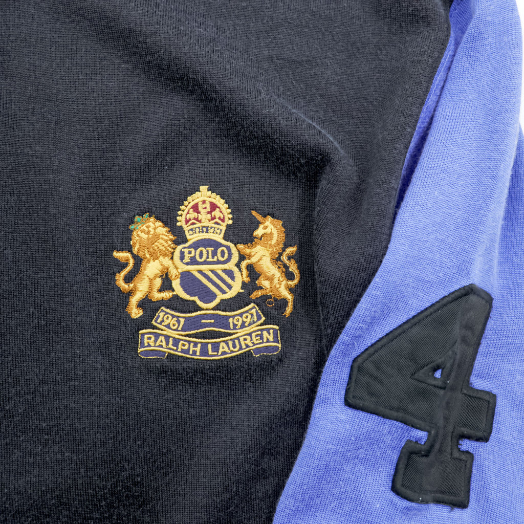 Polo Ralph Lauren 90s Long-Sleeve Polo Shirt Rugby Shirt M Black/Blue Emblem Logo Numbering