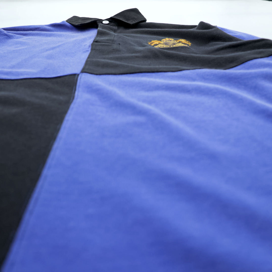Polo Ralph Lauren 90s Long-Sleeve Polo Shirt Rugby Shirt M Black/Blue Emblem Logo Numbering