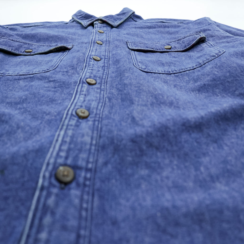 Eddie Bauer 90s USA-Made Denim Work Shirt, Size L, Blue