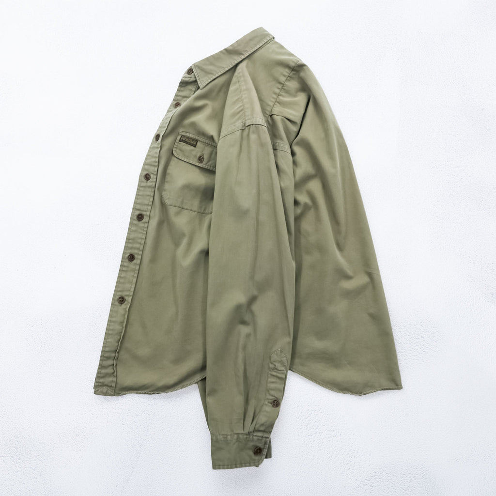 Vintage 90s Polo Ralph Lauren Military Work Shirt Men's M Olive Drab Utility Cotton RLPC Patch