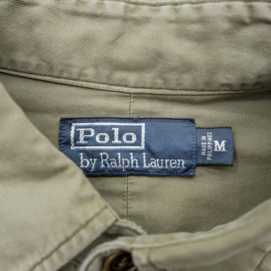 Vintage 90s Polo Ralph Lauren Military Work Shirt Men's M Olive Drab Utility Cotton RLPC Patch