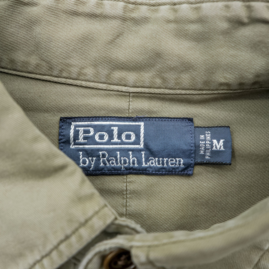 Vintage 90s Polo Ralph Lauren Military Work Shirt Men's M Olive Drab Utility Cotton RLPC Patch