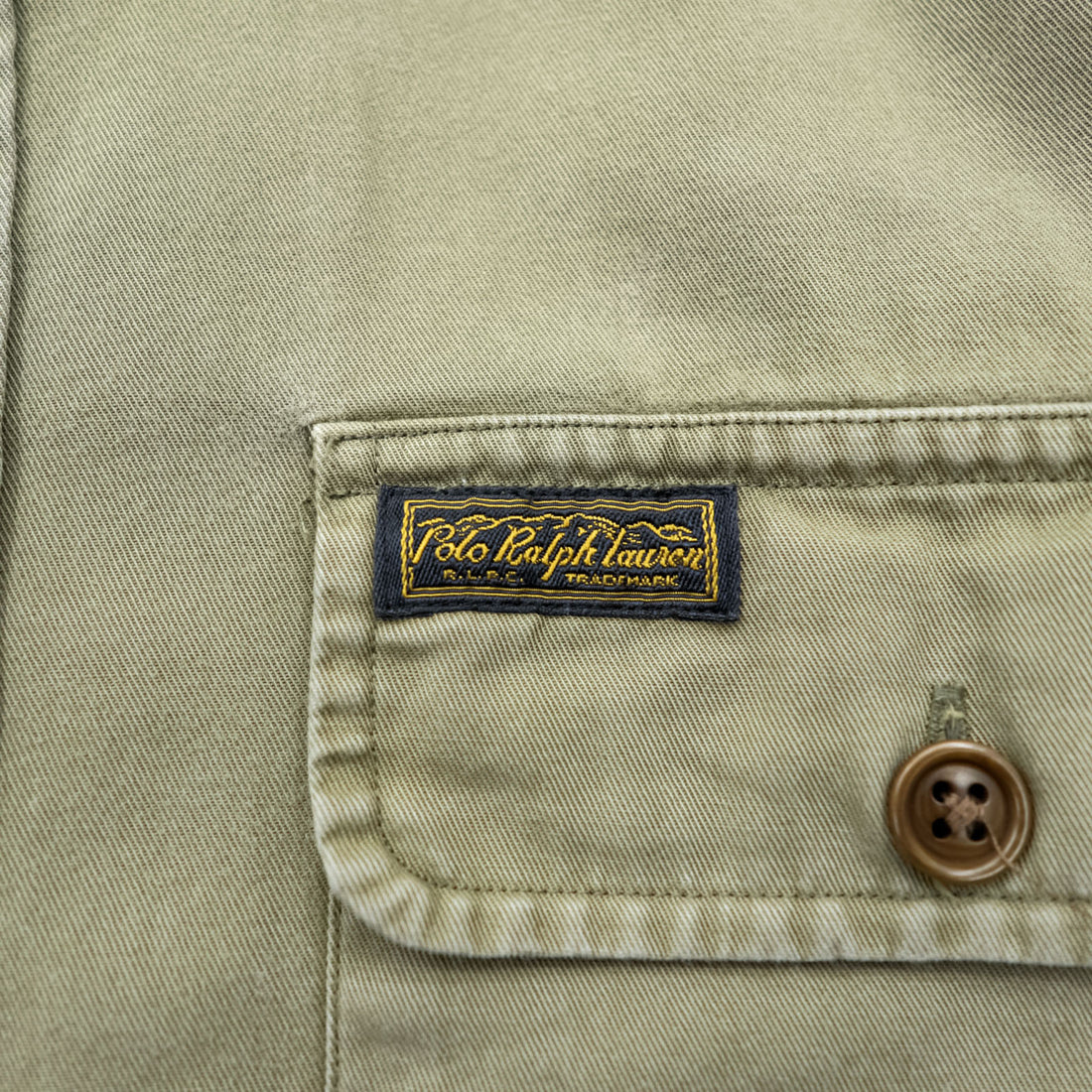 Vintage 90s Polo Ralph Lauren Military Work Shirt Men's M Olive Drab Utility Cotton RLPC Patch