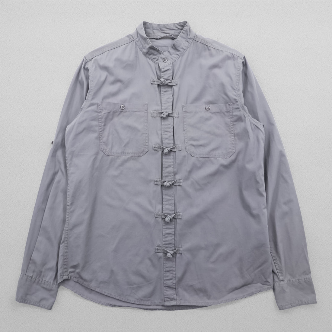 MATE L'EAU VESTES SHIRT チャイナシャツ L グレー コットン ユーロワーク 聖林公司 チュニジア製