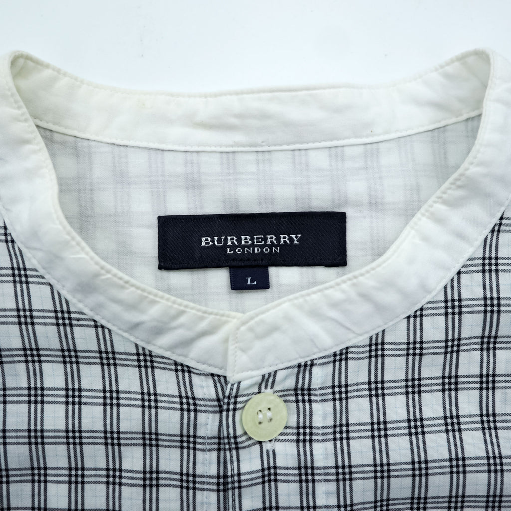 BURBERRY LONDON 90年代 バンドカラー ノバチェックシャツ L ブルー ボックスシルエット 日本製