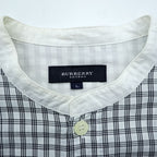 BURBERRY LONDON 90年代 バンドカラー ノバチェックシャツ L ブルー ボックスシルエット 日本製