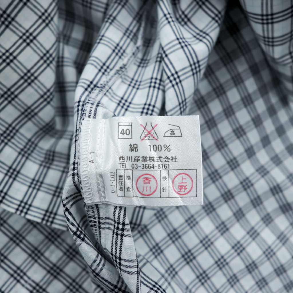 BURBERRY LONDON 90年代 バンドカラー ノバチェックシャツ L ブルー ボックスシルエット 日本製