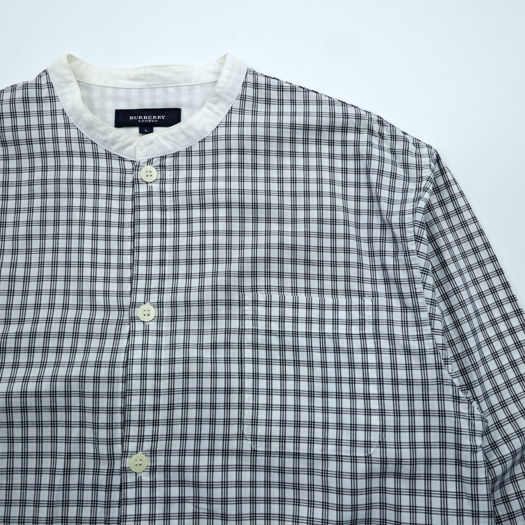 BURBERRY LONDON 90年代 バンドカラー ノバチェックシャツ L ブルー ボックスシルエット 日本製