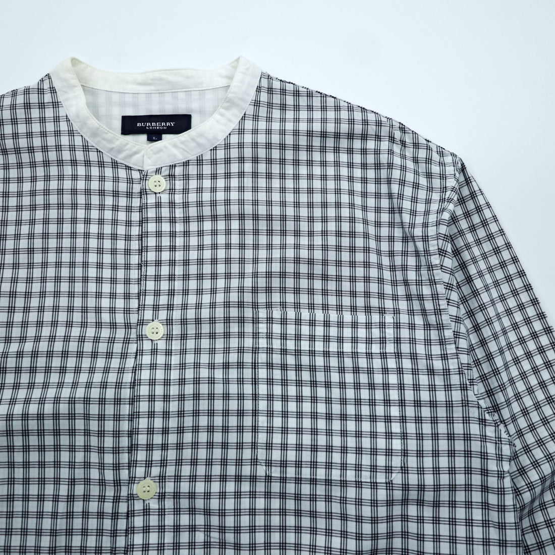 BURBERRY LONDON 90年代 バンドカラー ノバチェックシャツ L ブルー ボックスシルエット 日本製