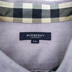 BURBERRY 日本製 オックスフォード ボタンダウンシャツ XL パープル 胸ポケット 刺繍 ロゴ