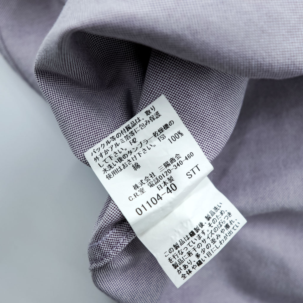 BURBERRY 日本製 オックスフォード ボタンダウンシャツ XL パープル 胸ポケット 刺繍 ロゴ