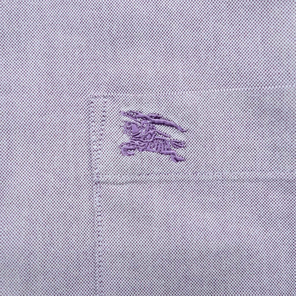 BURBERRY 日本製 オックスフォード ボタンダウンシャツ XL パープル 胸ポケット 刺繍 ロゴ