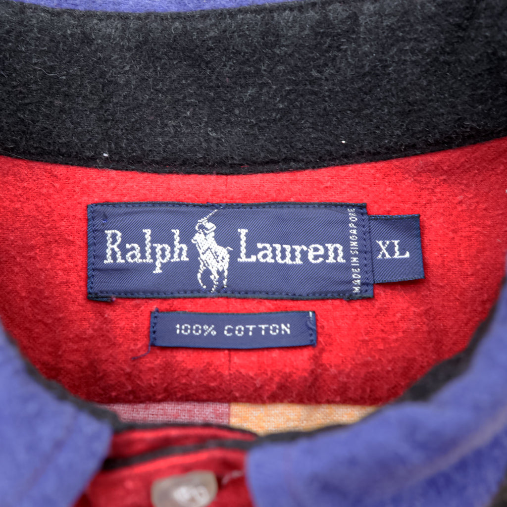 Vintage 90s Ralph Lauren Multi Color Bold Stripe Shirt XL Made in Singapore Polo BD Cotton