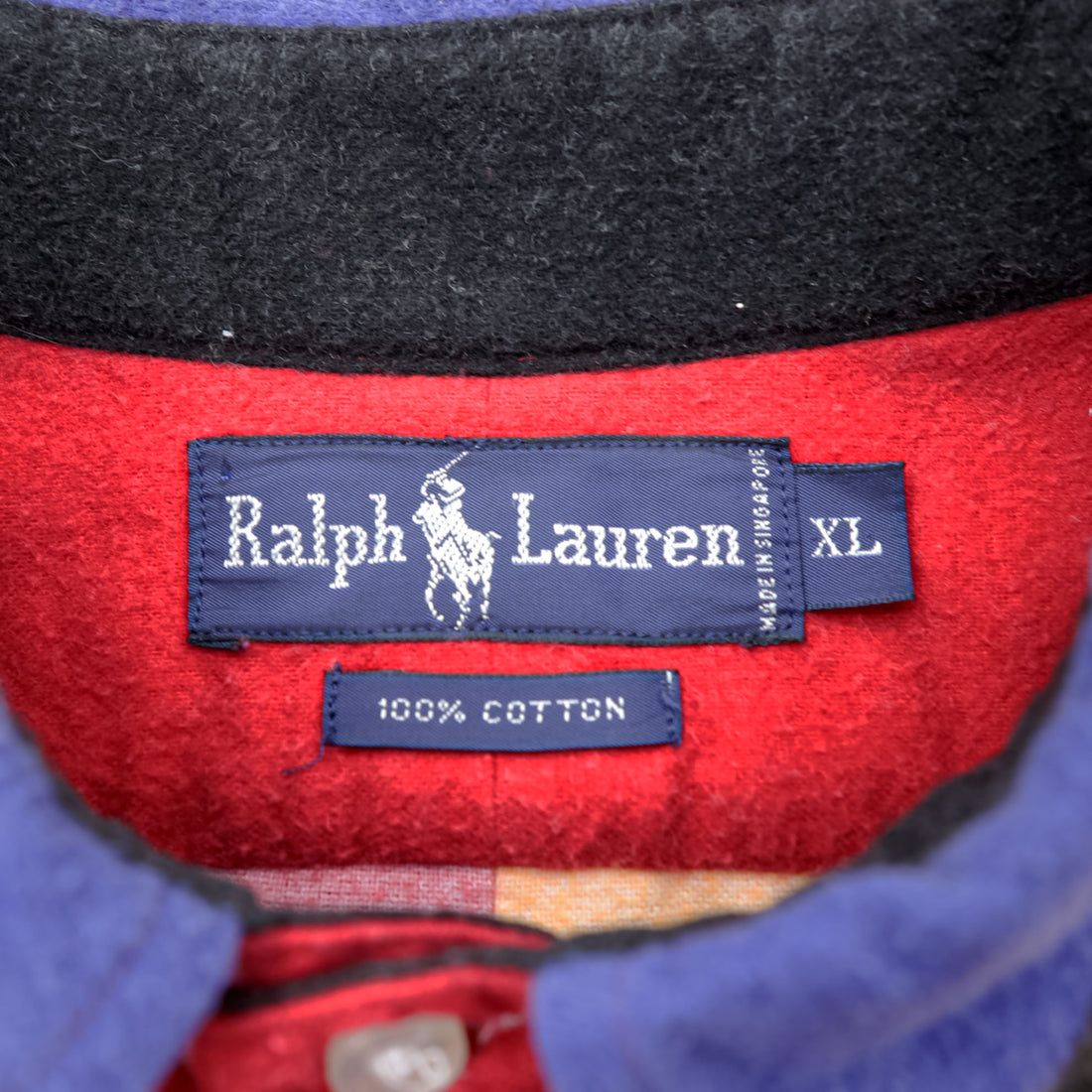 Vintage 90s Ralph Lauren Multi Color Bold Stripe Shirt XL Made in Singapore Polo BD Cotton