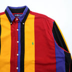 Vintage 90s Ralph Lauren Multi Color Bold Stripe Shirt XL Made in Singapore Polo BD Cotton
