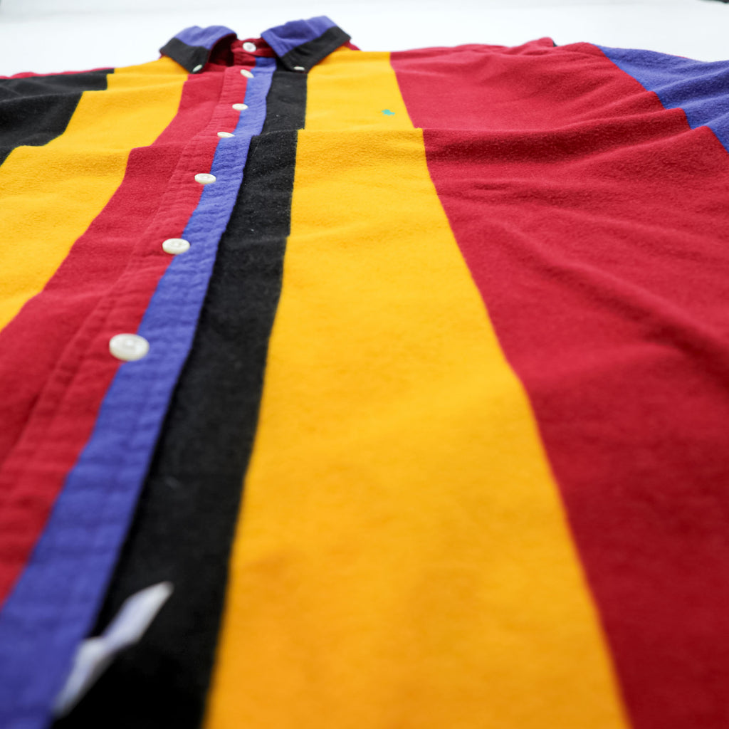 Vintage 90s Ralph Lauren Multi Color Bold Stripe Shirt XL Made in Singapore Polo BD Cotton