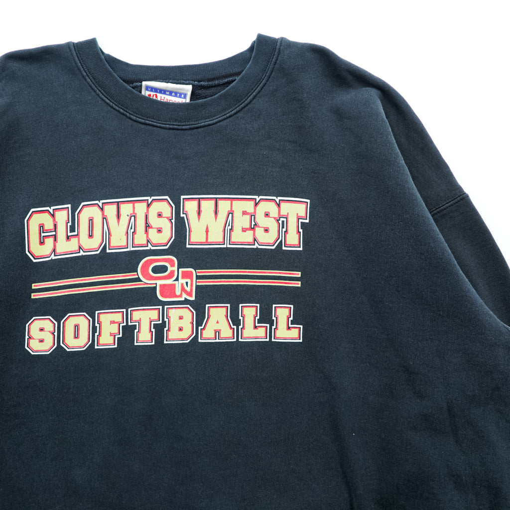 Hanes 90年代 ヴィンテージ カレッジ スウェット トレーナー XL ブラック ULTIMATE コットン CLOVIS WEST SOFTBALL
