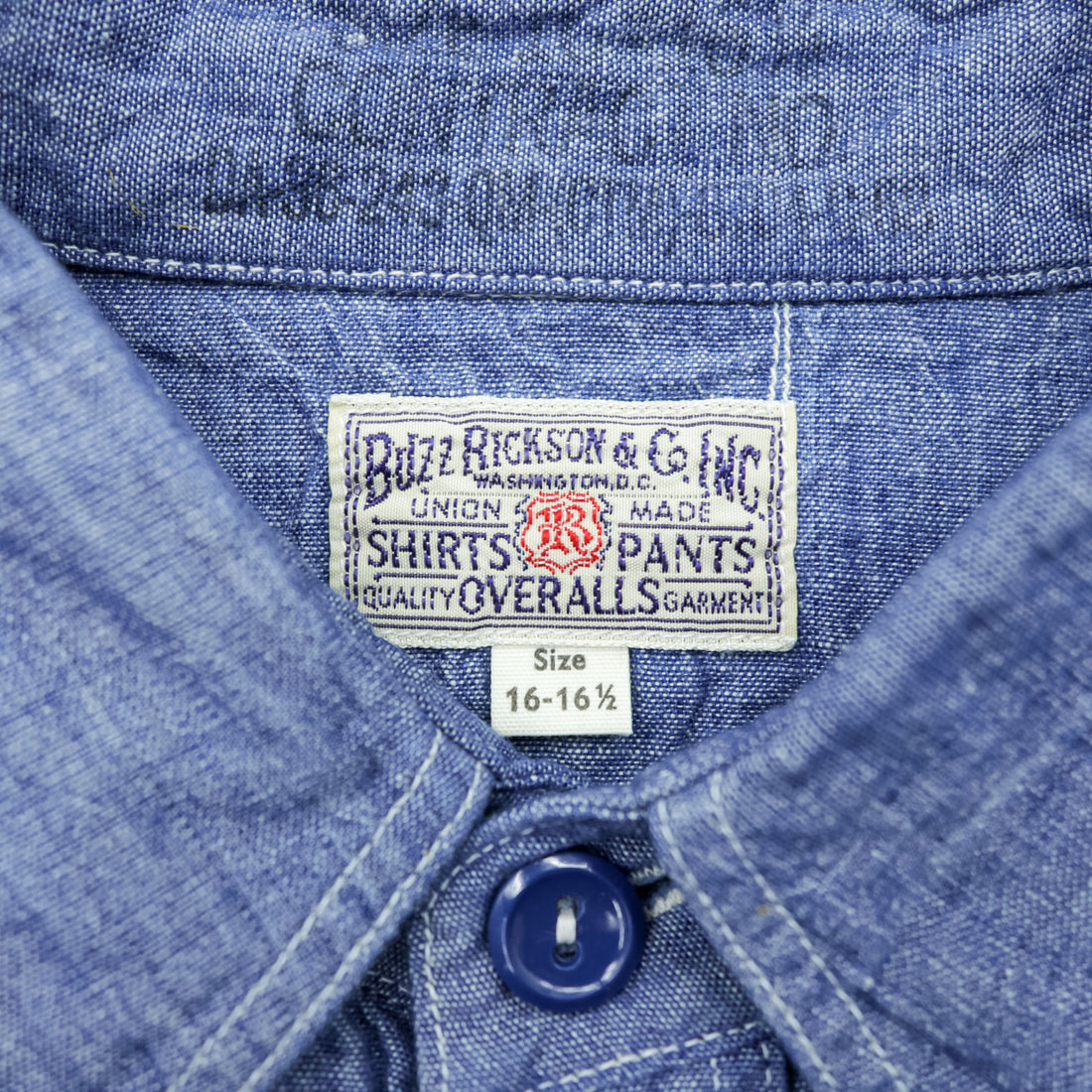 BUZZ RICKSON'S Japan-Made Chambray Shirt, Size L, Blue