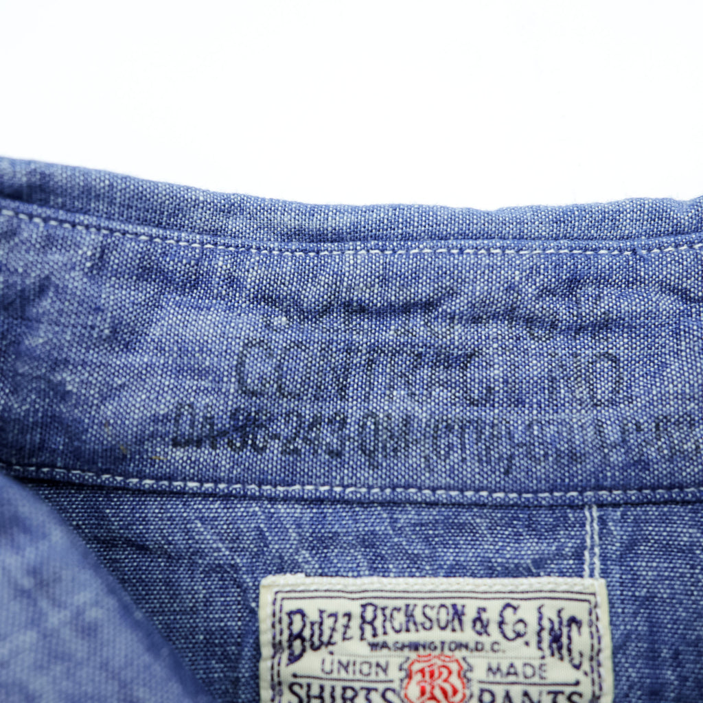 BUZZ RICKSON'S Japan-Made Chambray Shirt, Size L, Blue
