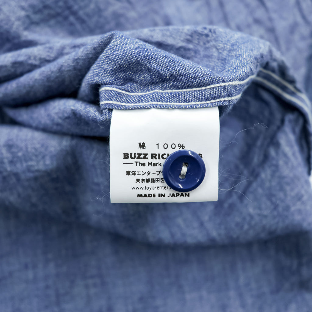 BUZZ RICKSON'S Japan-Made Chambray Shirt, Size L, Blue