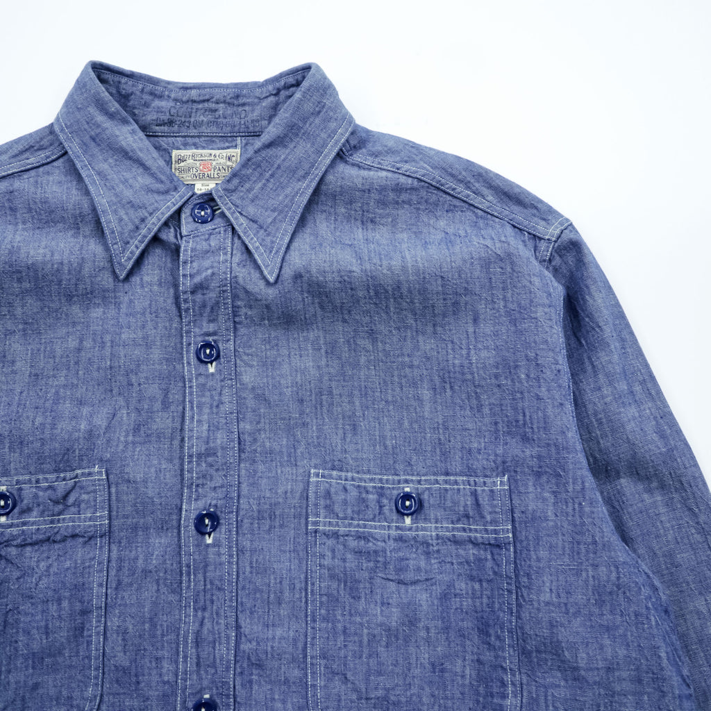 BUZZ RICKSON'S Japan-Made Chambray Shirt, Size L, Blue