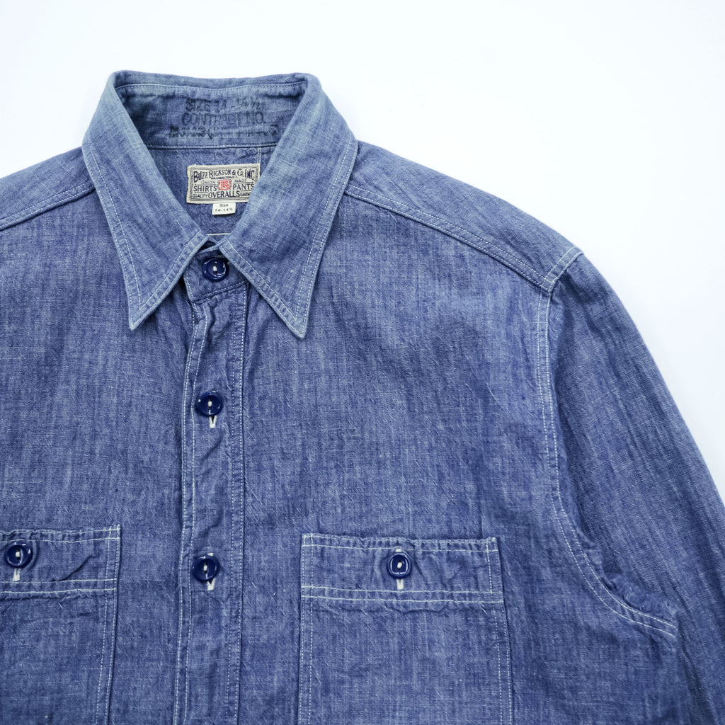 BUZZ RICKSON'S Japan-Made Chambray Shirt, Size M, Blue