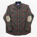 PENDLETON Flannel Shirt L Checked Green, Red Elbow Patch
