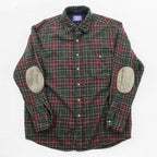 PENDLETON Flannel Shirt L Checked Green, Red Elbow Patch