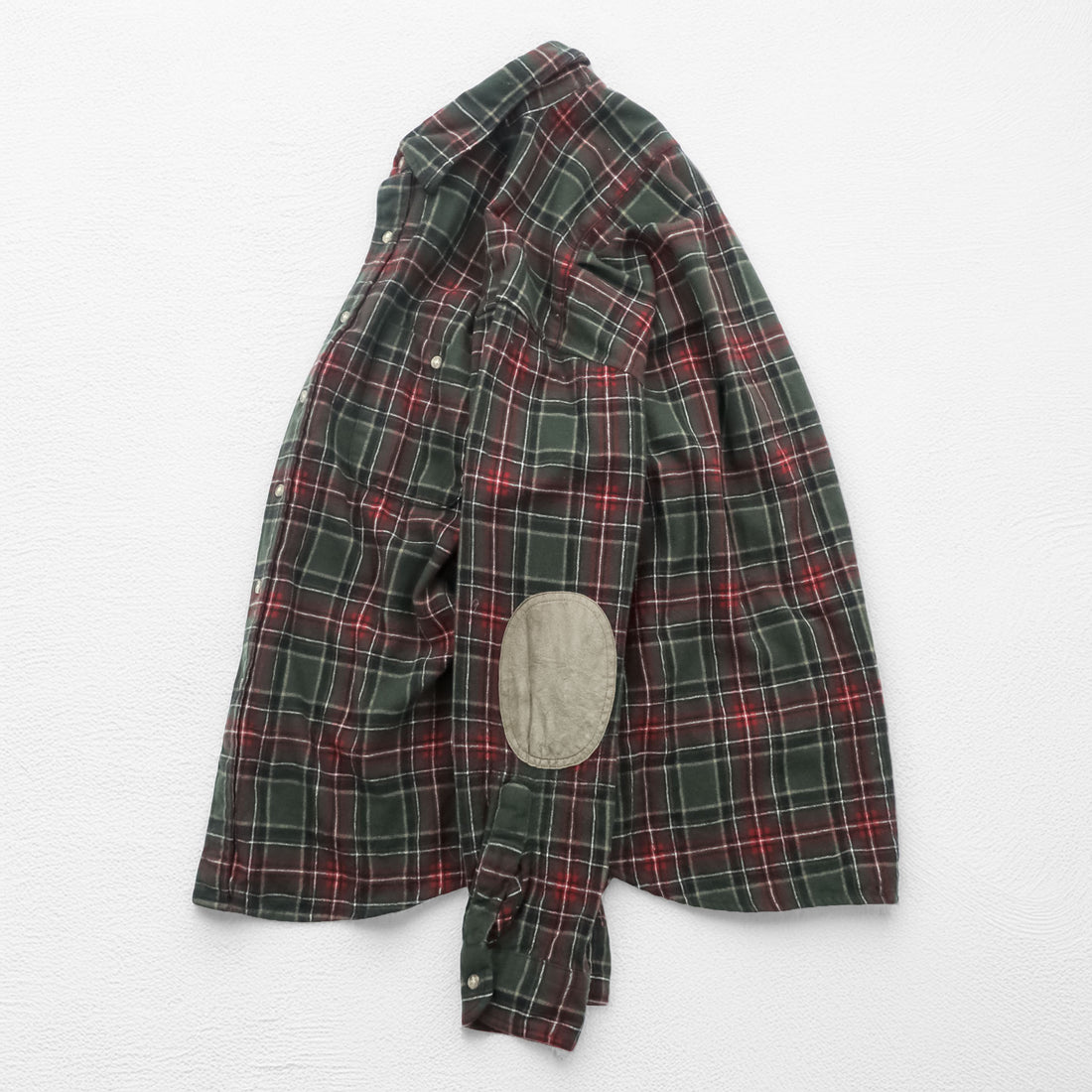 PENDLETON Flannel Shirt L Checked Green, Red Elbow Patch