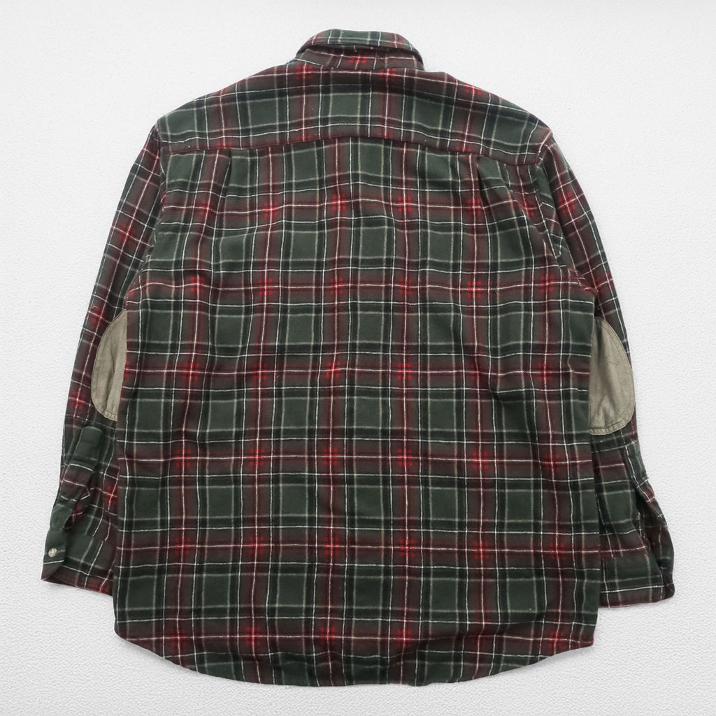 PENDLETON Flannel Shirt L Checked Green, Red Elbow Patch