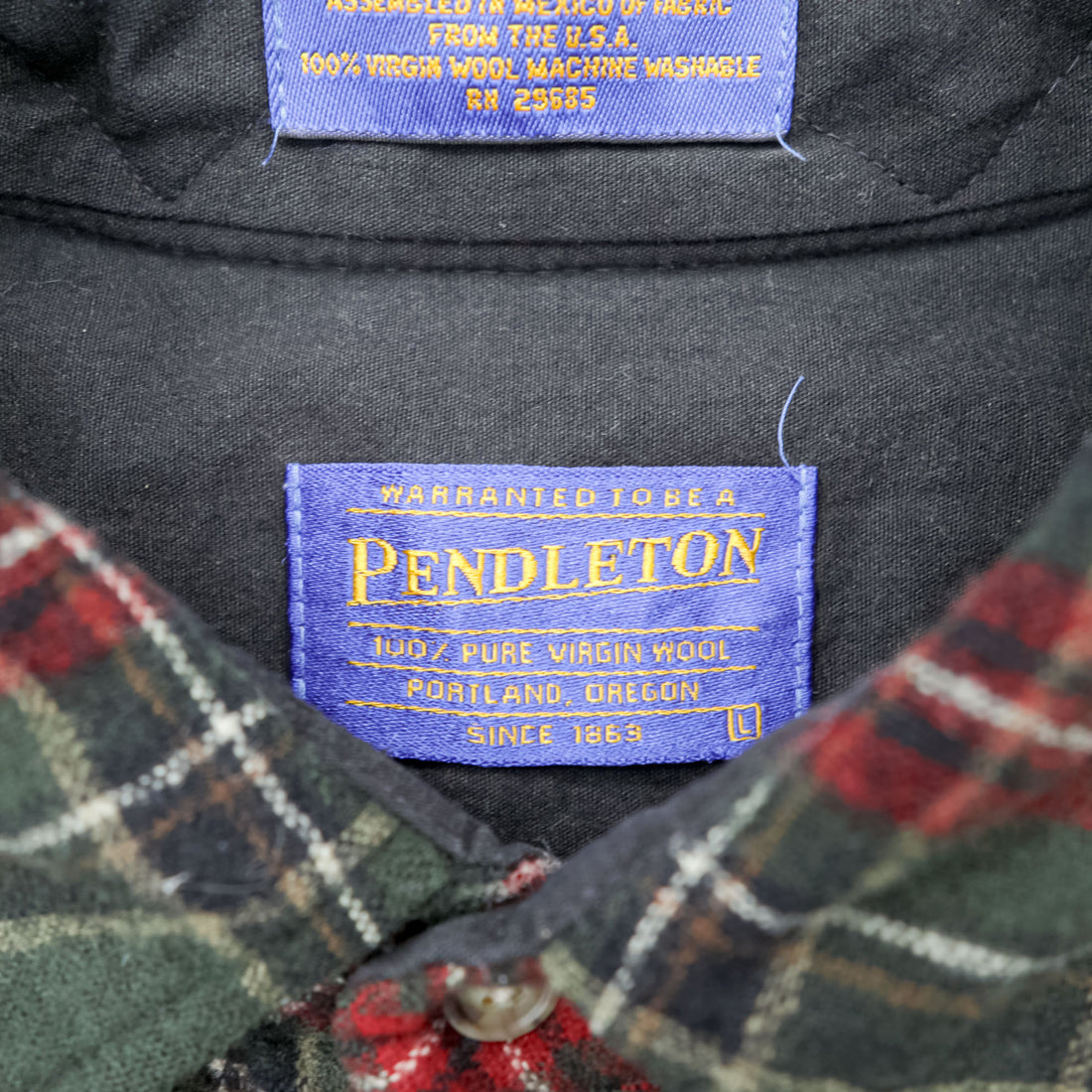 PENDLETON Flannel Shirt L Checked Green, Red Elbow Patch