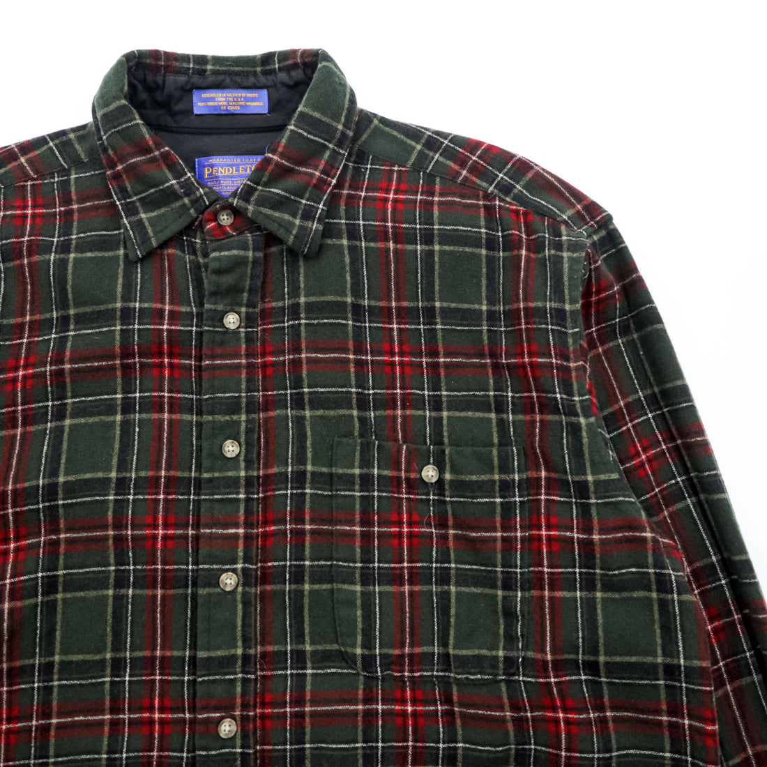 PENDLETON Flannel Shirt L Checked Green, Red Elbow Patch