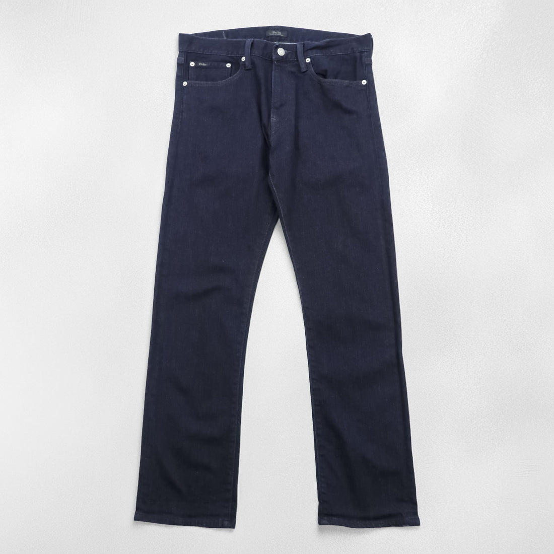 Polo Ralph Lauren Dark Indigo Denim Jeans 32x30 Straight Slim Black Leather Patch