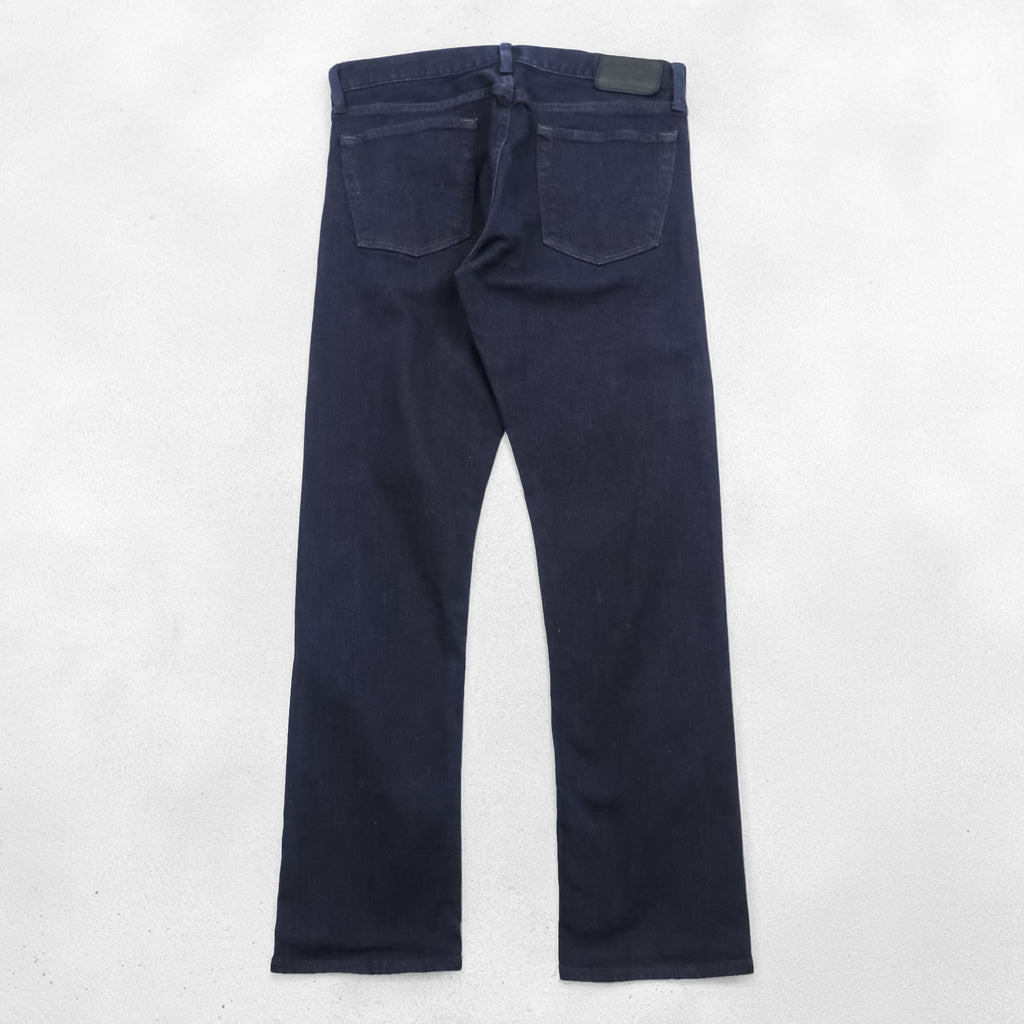 Polo Ralph Lauren Dark Indigo Denim Jeans 32x30 Straight Slim Black Leather Patch