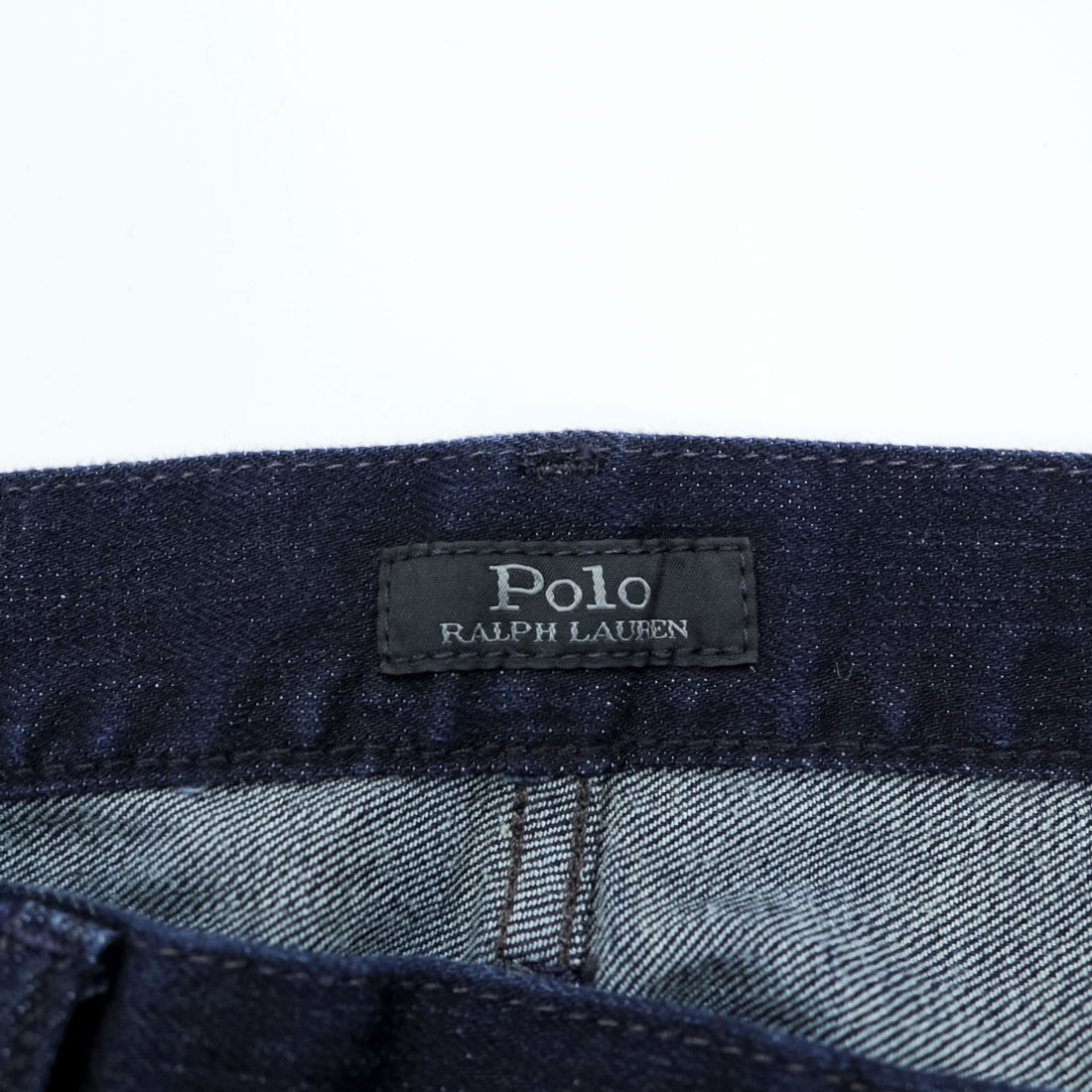 Polo Ralph Lauren Dark Indigo Denim Jeans 32x30 Straight Slim Black Leather Patch