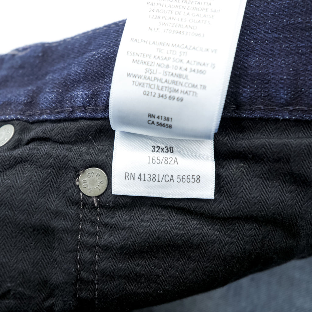 Polo Ralph Lauren Dark Indigo Denim Jeans 32x30 Straight Slim Black Leather Patch