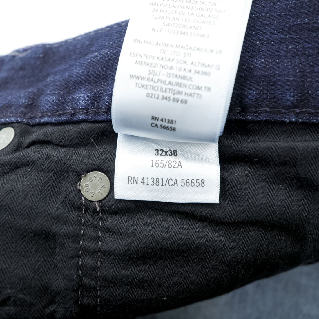 Polo Ralph Lauren Dark Indigo Denim Jeans 32x30 Straight Slim Black Leather Patch