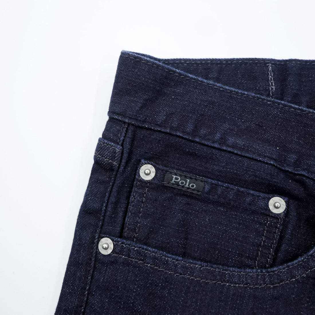 Polo Ralph Lauren Dark Indigo Denim Jeans 32x30 Straight Slim Black Leather Patch