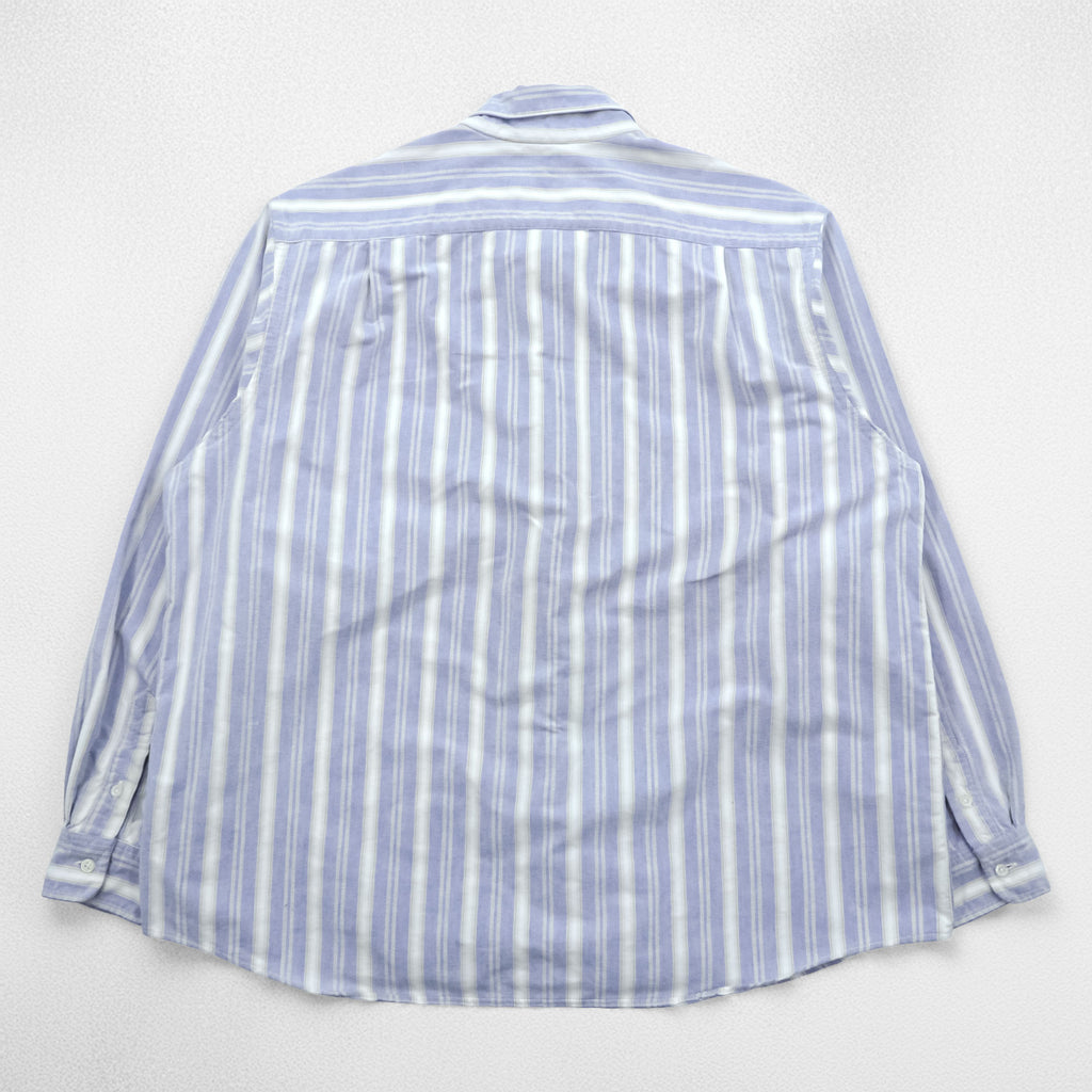 L.L.Bean 80s USA Made Round Collar Shirt, Size L, Striped, Blue/White.