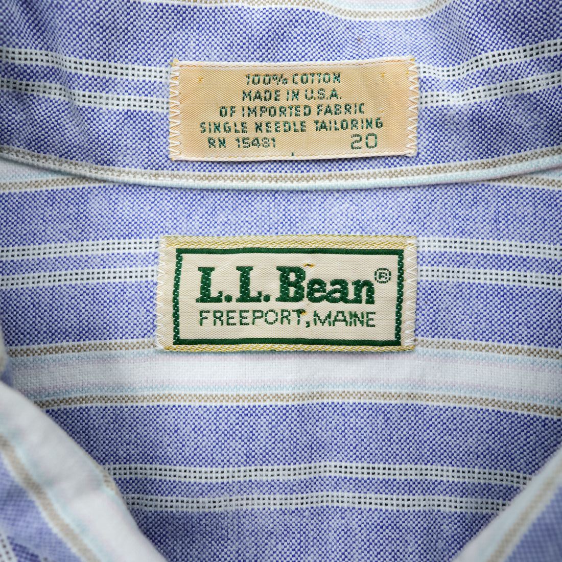L.L.Bean 80s USA Made Round Collar Shirt, Size L, Striped, Blue/White.