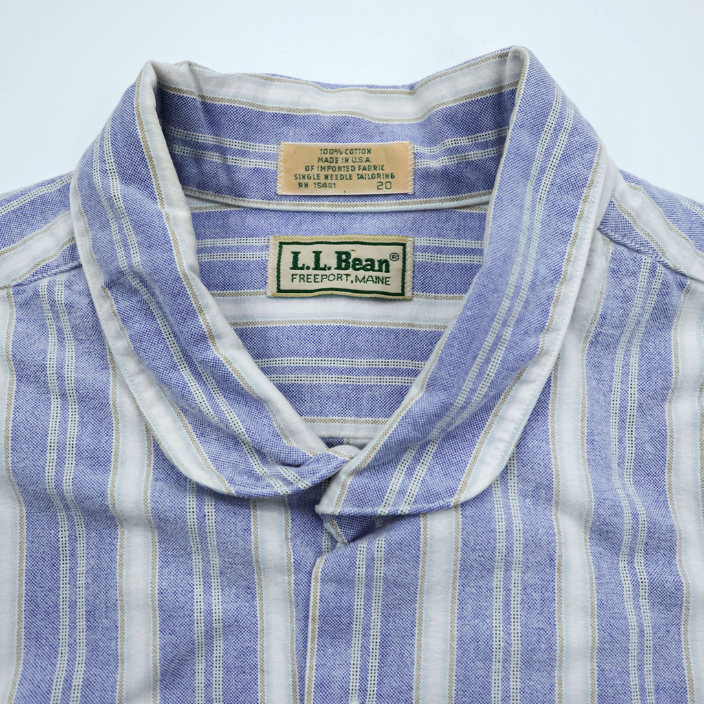 L.L.Bean 80s USA Made Round Collar Shirt, Size L, Striped, Blue/White.