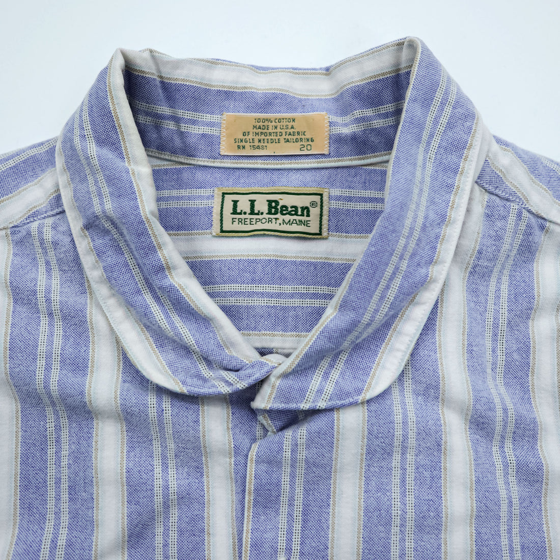 L.L.Bean 80s USA Made Round Collar Shirt, Size L, Striped, Blue/White.