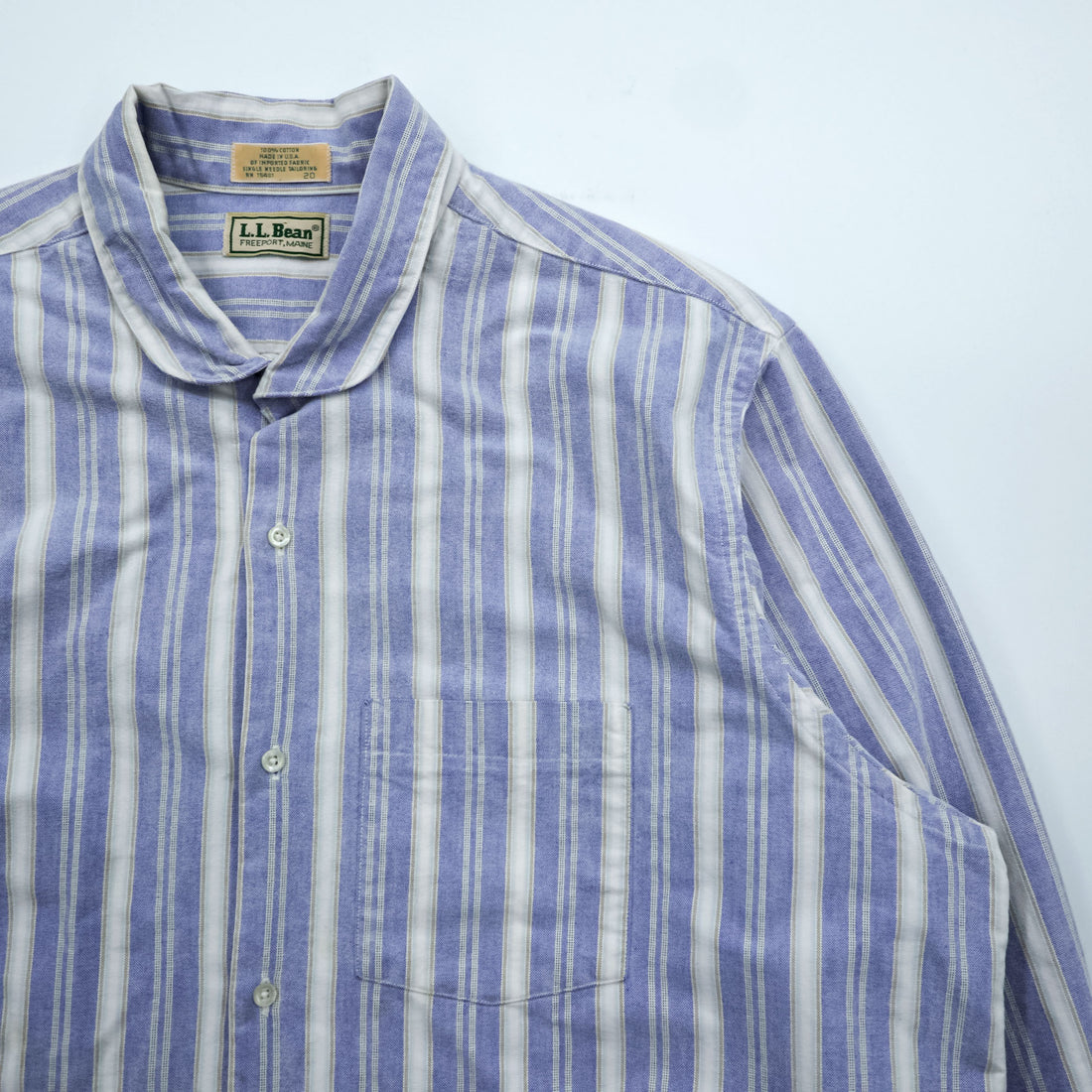 L.L.Bean 80s USA Made Round Collar Shirt, Size L, Striped, Blue/White.