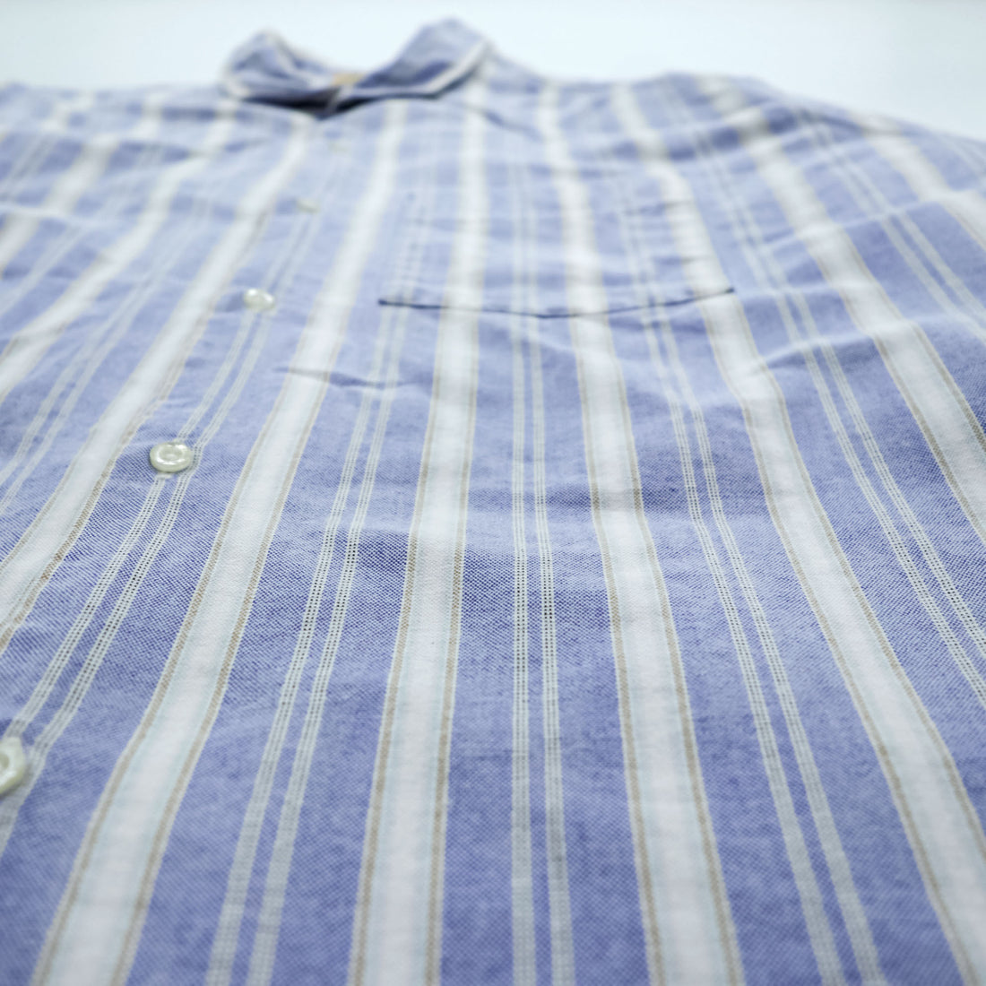 L.L.Bean 80s USA Made Round Collar Shirt, Size L, Striped, Blue/White.