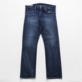 Polo Ralph Lauren Vintage Distressed Straight Denim Jeans L Stretch Indigo Blue Leather Patch VARICK SLIM STRAIGHT