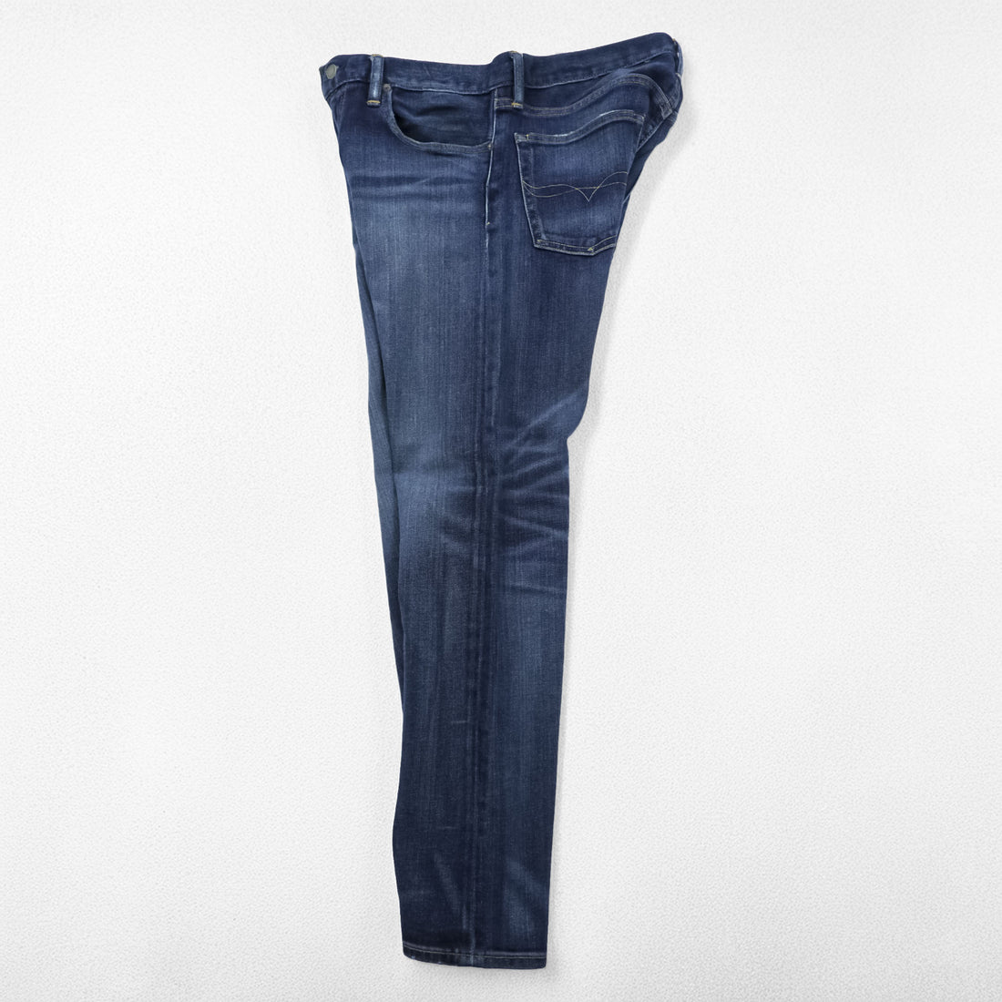 Polo Ralph Lauren Vintage Distressed Straight Denim Jeans L Stretch Indigo Blue Leather Patch VARICK SLIM STRAIGHT