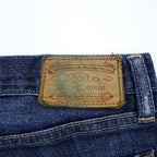 Polo Ralph Lauren Vintage Distressed Straight Denim Jeans L Stretch Indigo Blue Leather Patch VARICK SLIM STRAIGHT