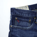 Polo Ralph Lauren Vintage Distressed Straight Denim Jeans L Stretch Indigo Blue Leather Patch VARICK SLIM STRAIGHT